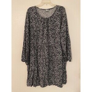 Old Navy Dress Woman’s XL Black White Printed Pin Floral Ditsy VNeck  LongSleeve